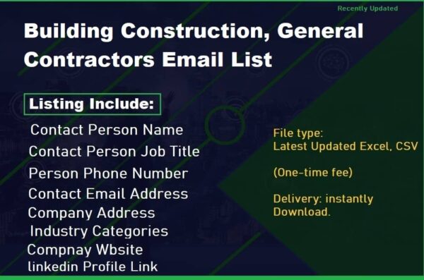 Building Construction, General Contractors Email List